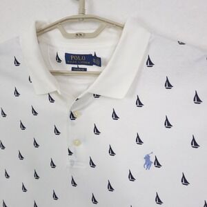Polo Ralph Lauren Polo Shirt Men 2XL White All Over Print Sailboat Pony